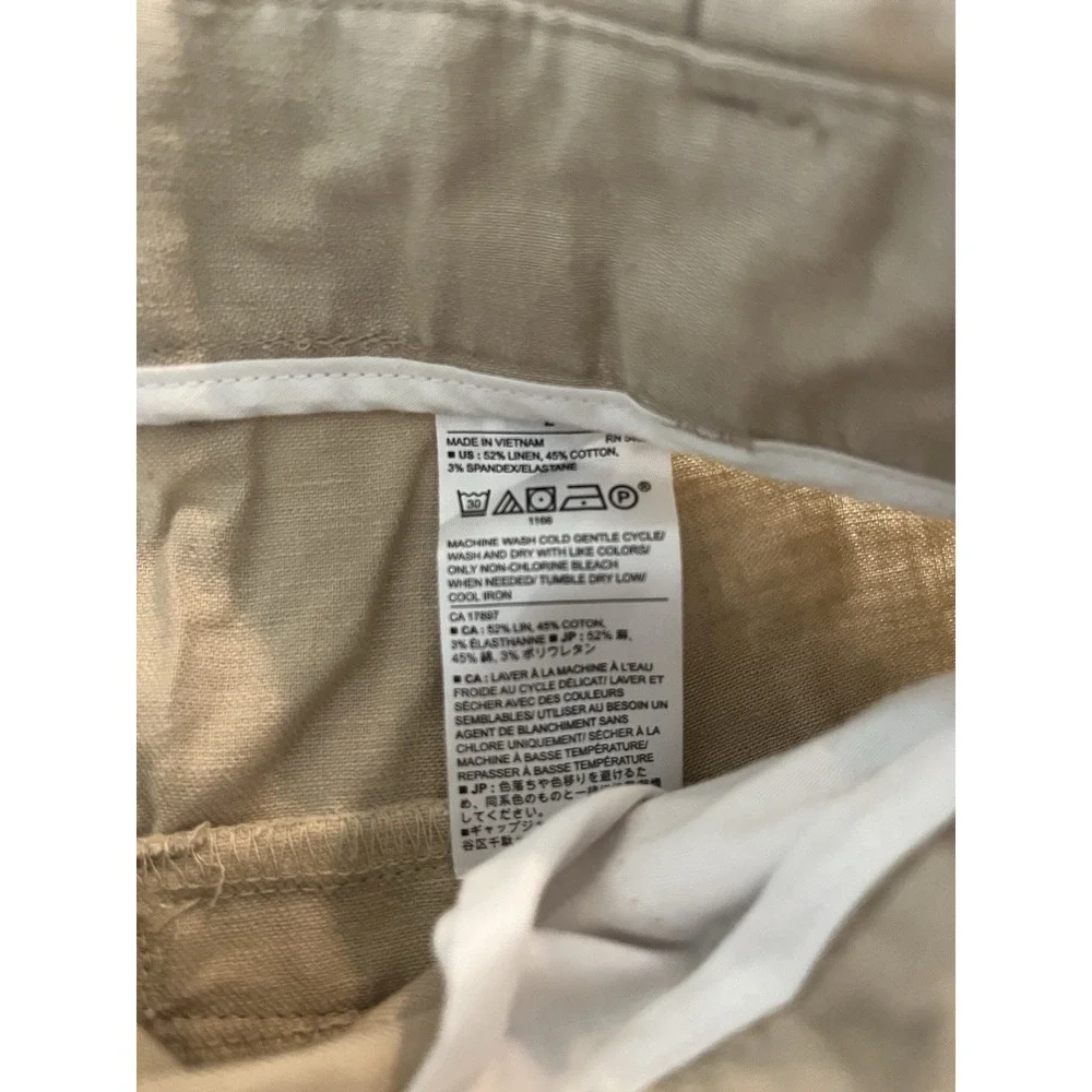 Banana Republic Pants Womens Sz 2 Blake Crop Tan Wide Leg Linen Blend Belt Khaki